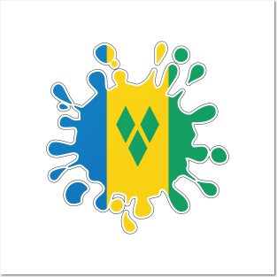 St Vincent and the Grenadines National Flag Paint Splash Posters and Art